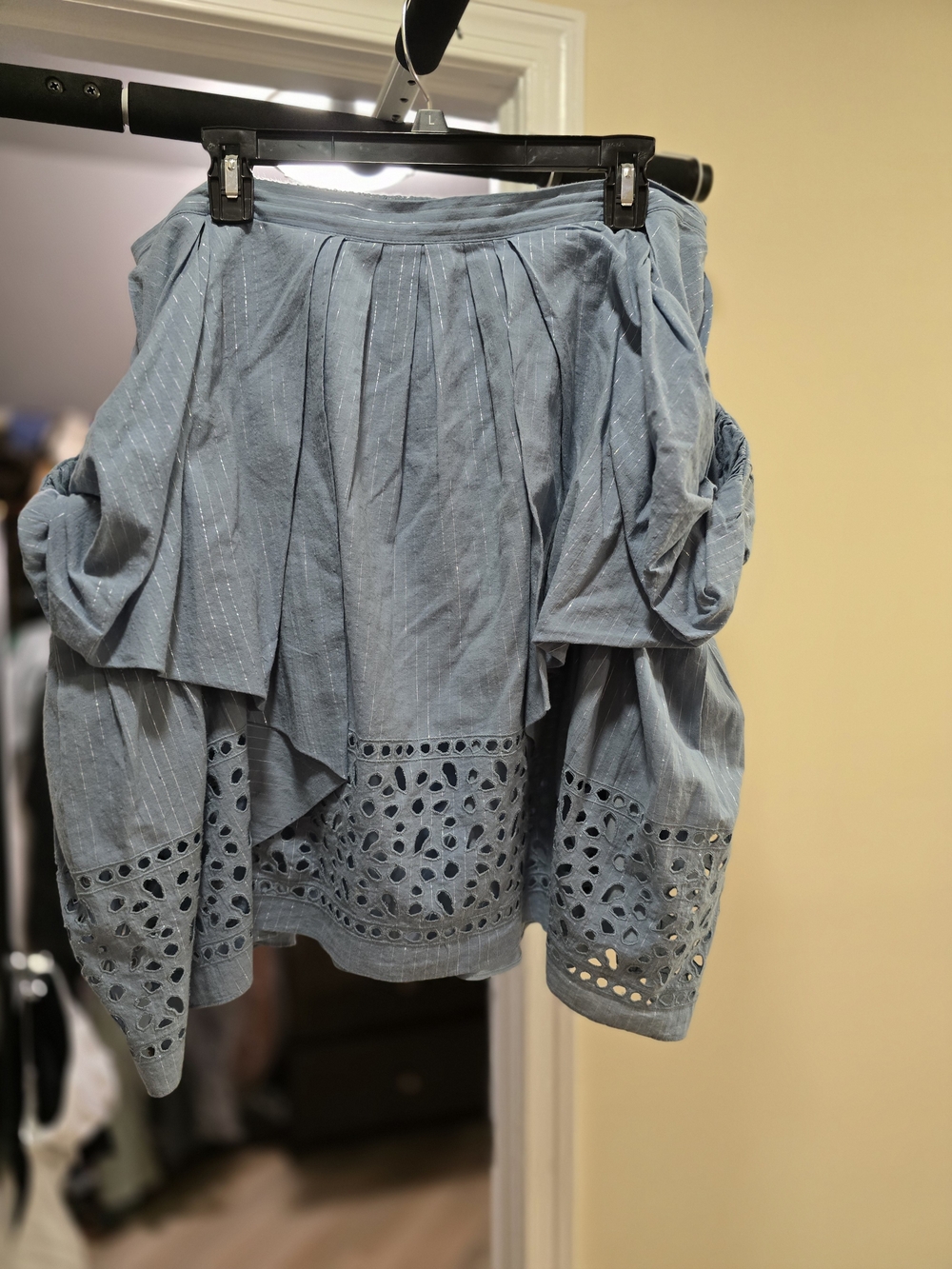 BCBGMaxAzria Light Blue Eyelet Tiered A-Line Skirt